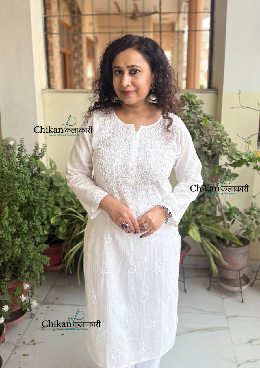 Malvika Cotton Chikankari Kurti - White