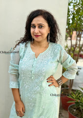 Mannat Mul Chanderi Chikankari Kurti  - Light Pista Green