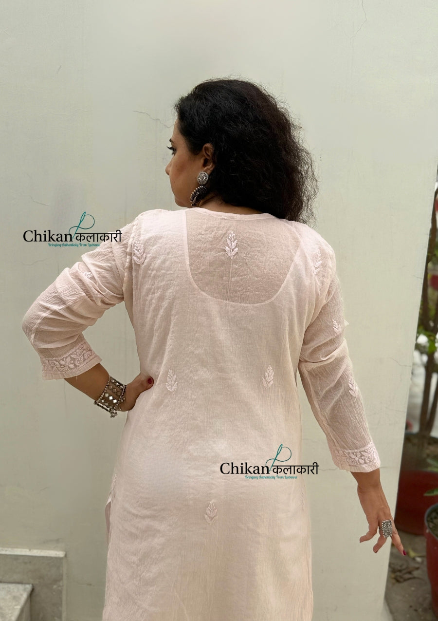 Mannat Mul Chanderi Chikankari Kurti  - Light Beige