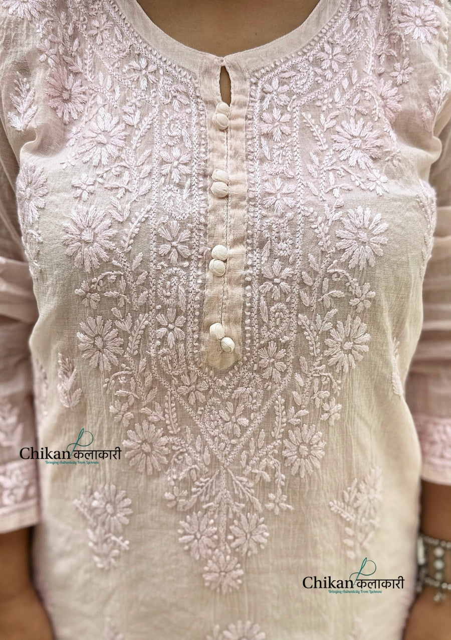 Mannat Mul Chanderi Chikankari Kurti  - Light Beige
