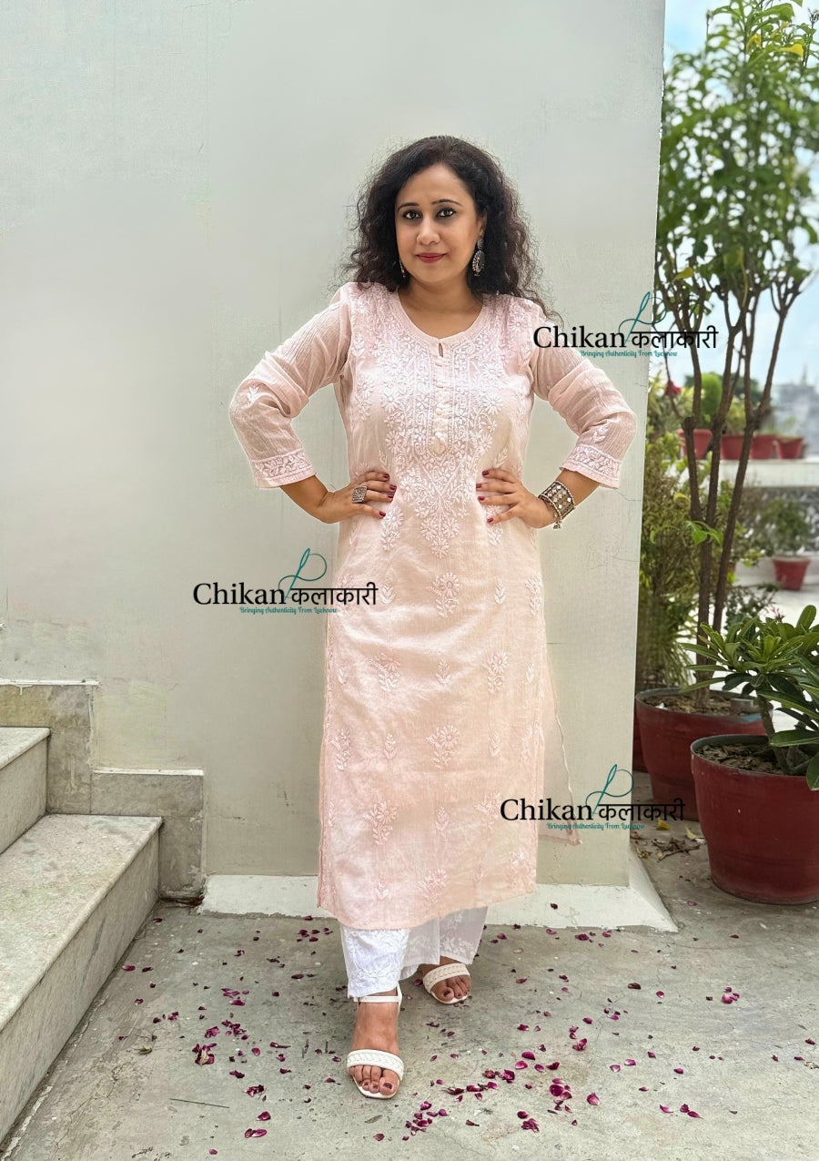 Mannat Mul Chanderi Chikankari Kurti  - Light Beige