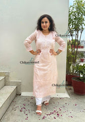 Mannat Mul Chanderi Chikankari Kurti  - Light Beige