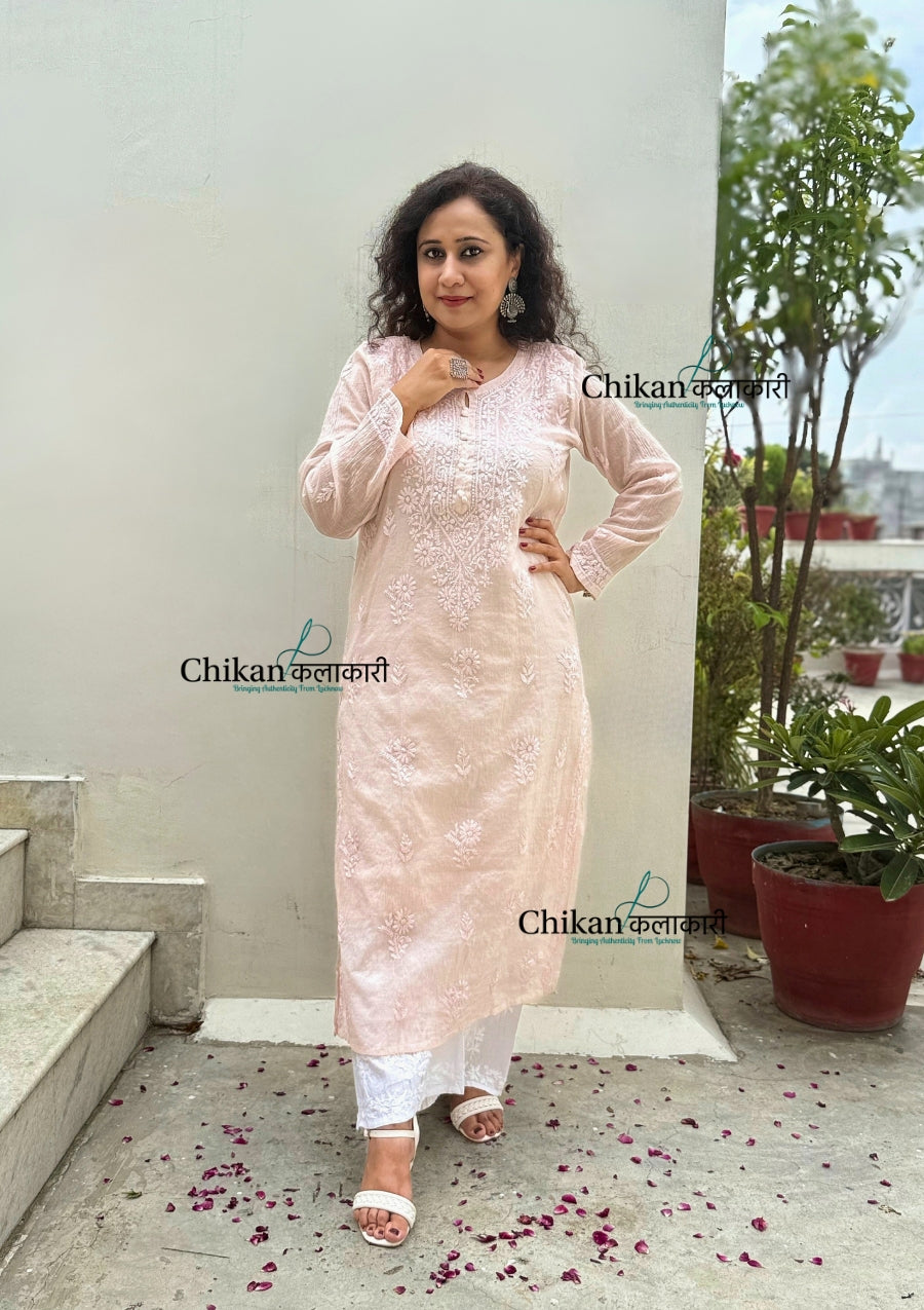 Mannat Mul Chanderi Chikankari Kurti  - Light Beige