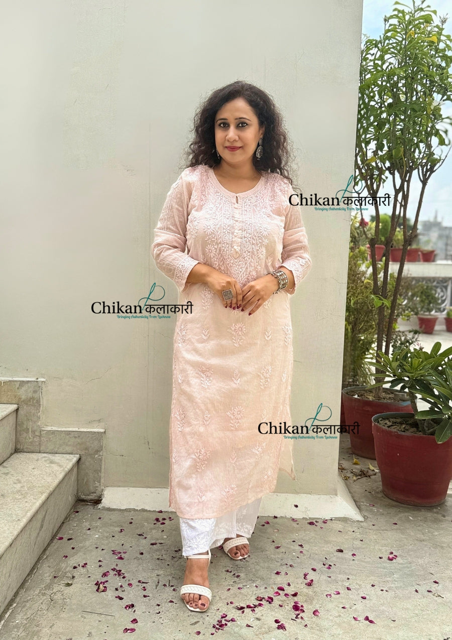 Mannat Mul Chanderi Chikankari Kurti  - Light Beige