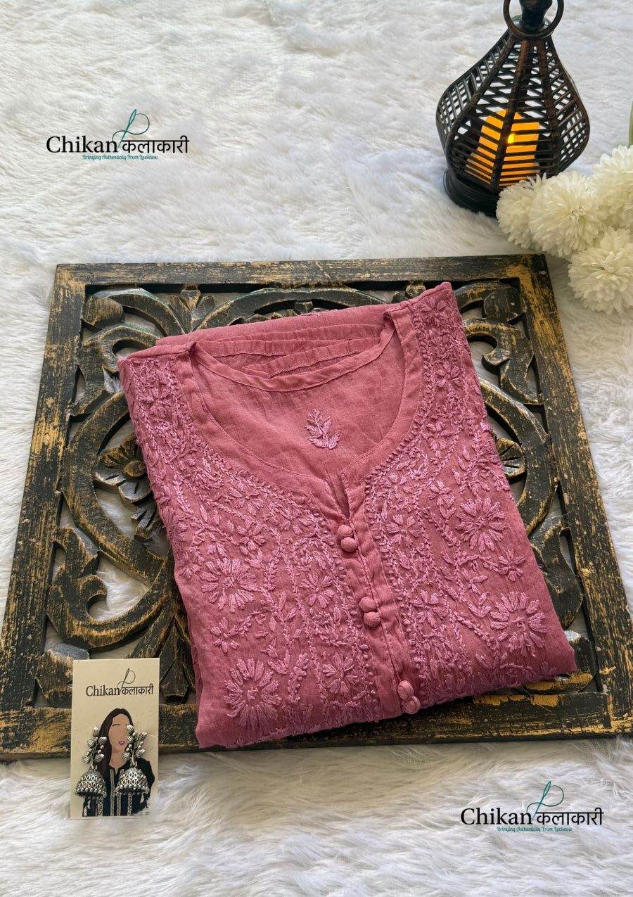 Mannat Mul Chanderi Chikankari Kurti  - Dark Purple