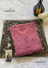 Mannat Mul Chanderi Chikankari Kurti  - Dark Purple