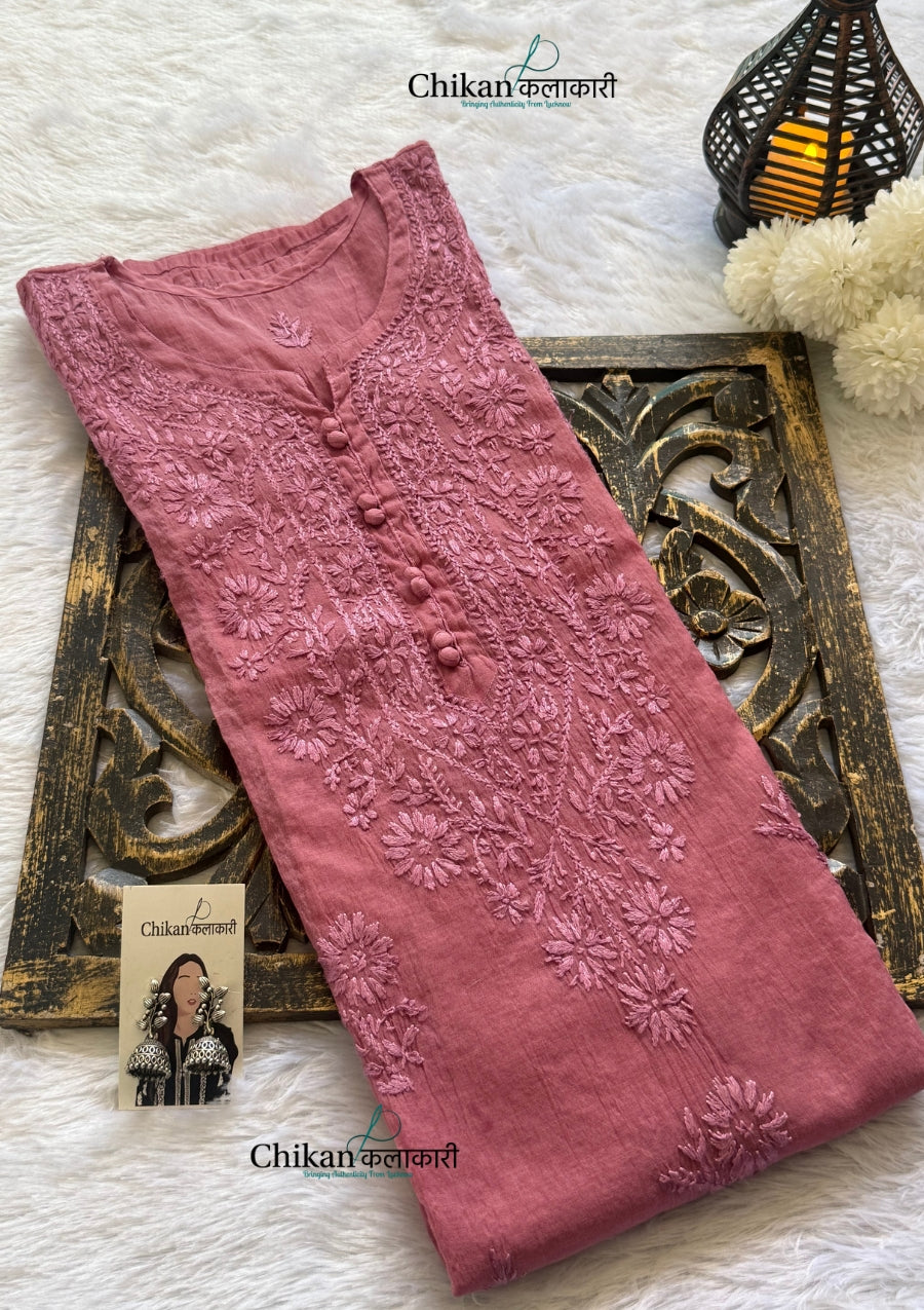 Mannat Mul Chanderi Chikankari Kurti  - Dark Purple