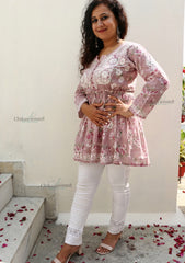 Maya Short Chikankari Kurta | chikan curry kurti | lakhnavi kurti | lucknowi chikankari kurti | chikankari short kurta