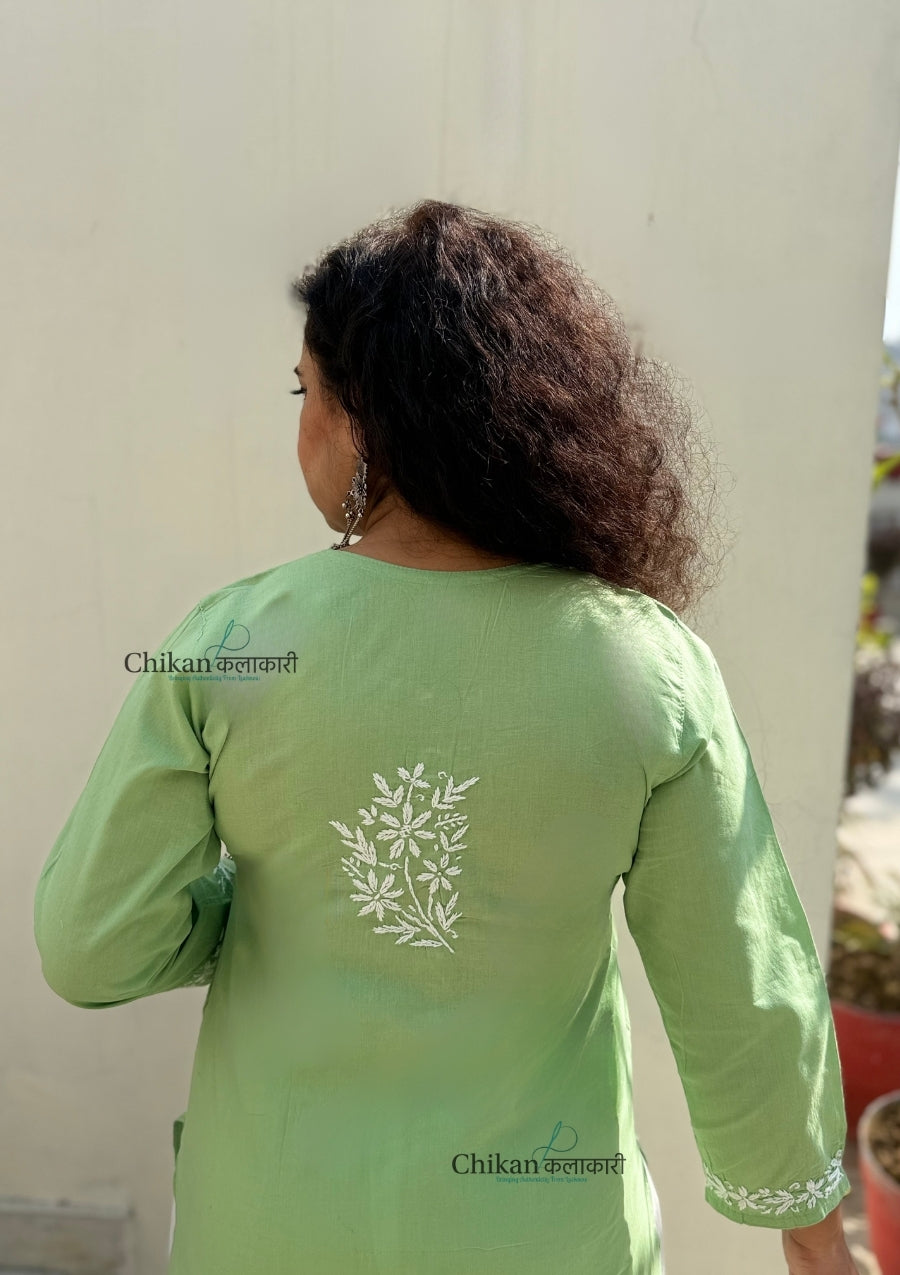 Meera Cotton Chikankari Kurti - Green