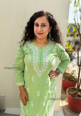 Meera Cotton Chikankari Kurti - Green