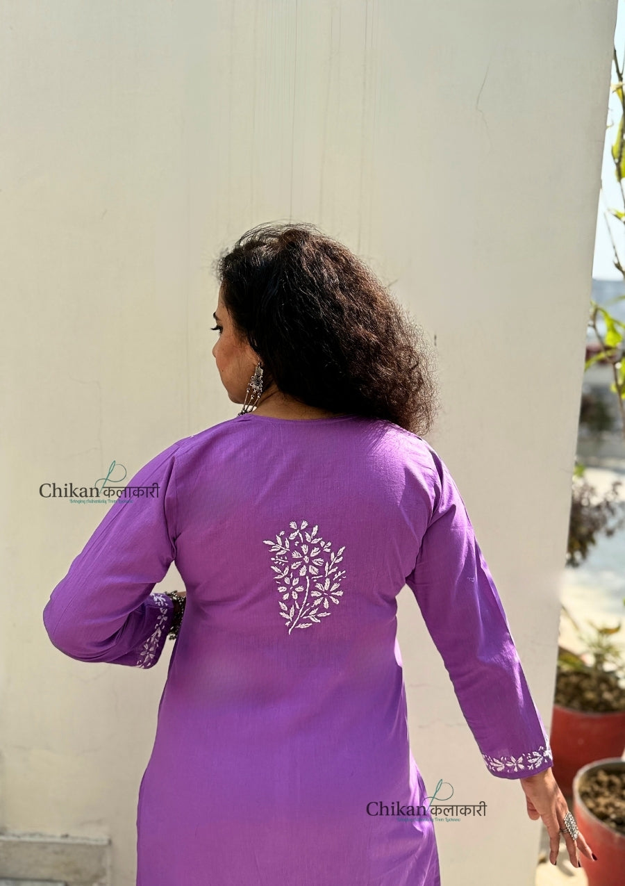 Meera Cotton Chikankari Kurti - Lavender