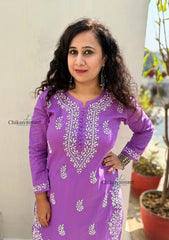 Meera Cotton Chikankari Kurti - Lavender