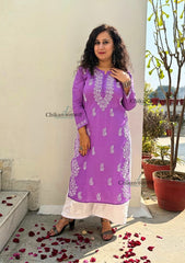 Meera Cotton Chikankari Kurti - Lavender