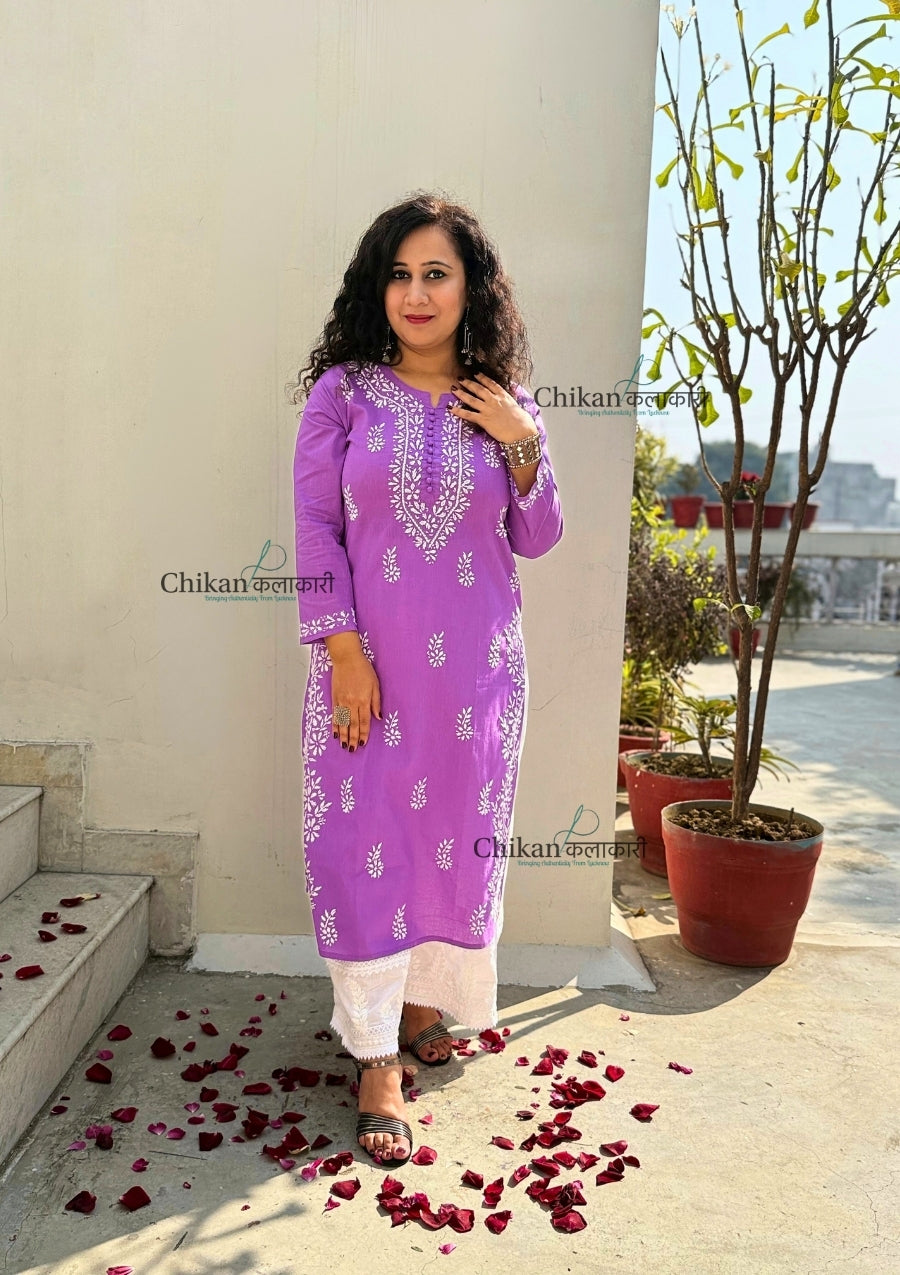 Meera Cotton Chikankari Kurti - Lavender