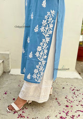 Meera Cotton Chikankari Kurti - Powder Blue
