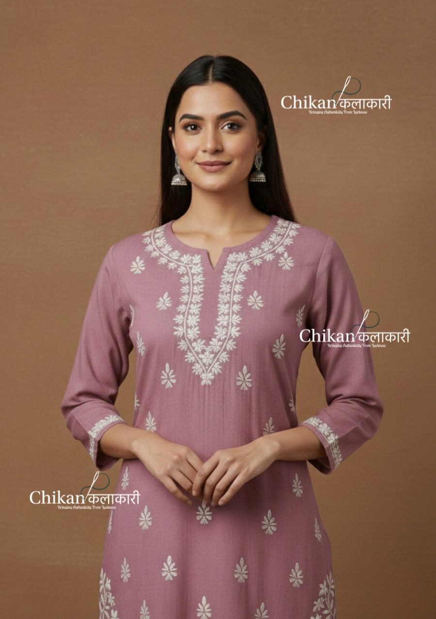 Meera Cotton Chikankari Kurti - Mauve