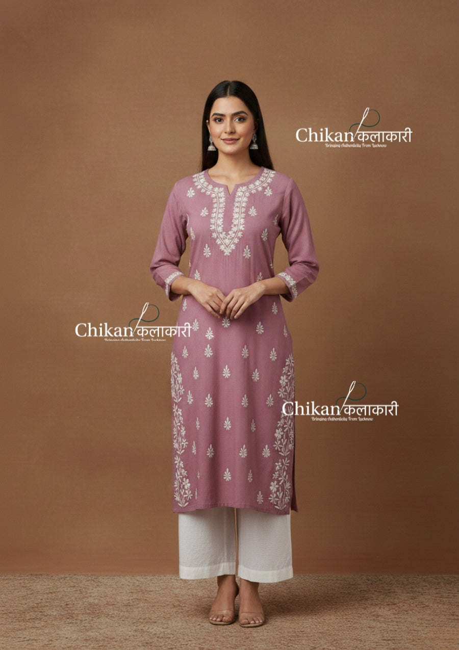 Meera Cotton Chikankari Kurti - Mauve