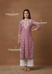 Meera Cotton Chikankari Kurti - Mauve