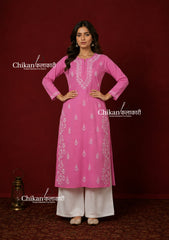 Meera Cotton Chikankari Kurti - Pink
