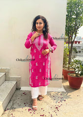 Meera Cotton Chikankari Kurti - Pink