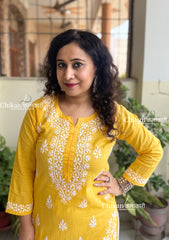 Meera Cotton Chikankari Kurti - Yellow