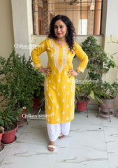 Meera Cotton Chikankari Kurti - Yellow