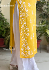 Meera Cotton Chikankari Kurti - Yellow