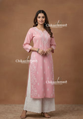 Meera Cotton Chikankari Kurti - Light Pink