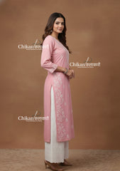 Meera Cotton Chikankari Kurti - Light Pink