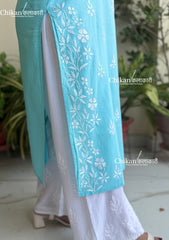 Meera Cotton Chikankari Kurti - Light Blue