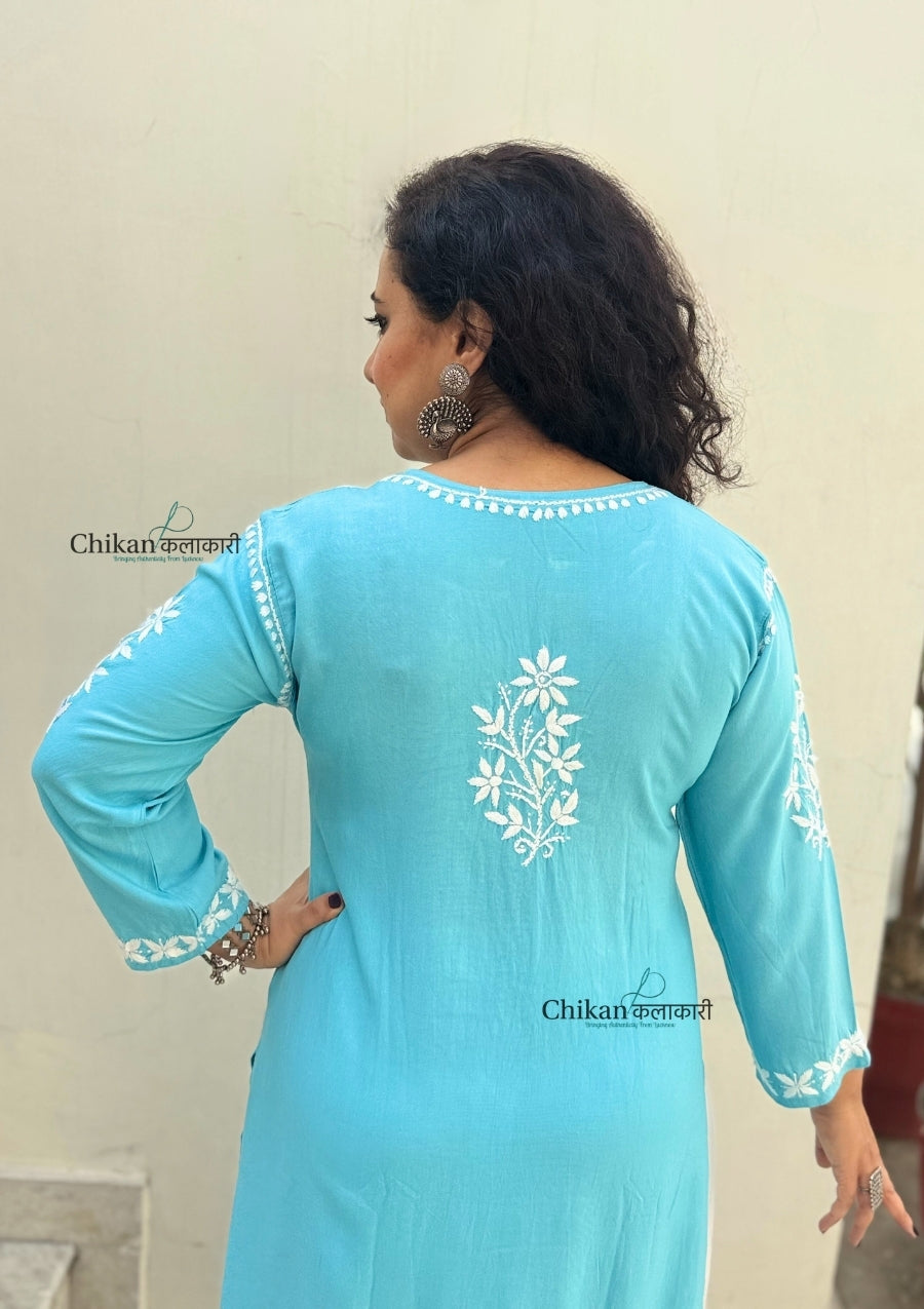 Meher Rayon Chikankari Kurti - Baby Blue