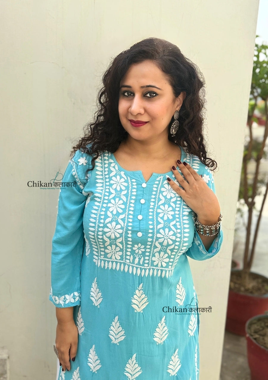 Meher Rayon Chikankari Kurti - Baby Blue