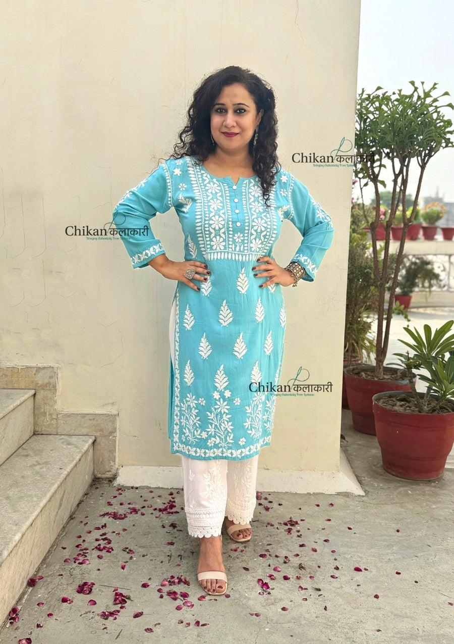 Meher Rayon Chikankari Kurti - Baby Blue