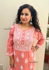 Meher Rayon Chikankari Kurti - Peach