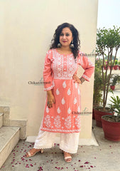 Meher Rayon Chikankari Kurti - Peach