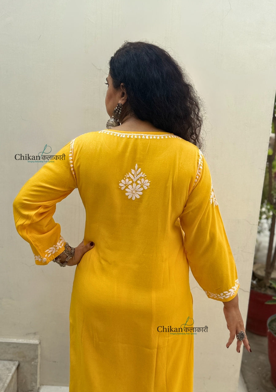 Misha Rayon Chikankari Kurti - Yellow