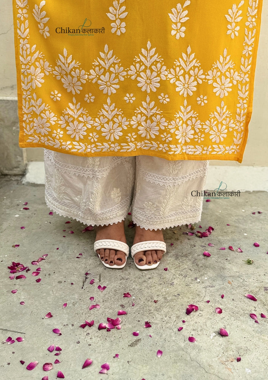 Misha Rayon Chikankari Kurti - Yellow