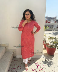 Naaz Viscose Chikankari Kurti With Mukaish work - Rust