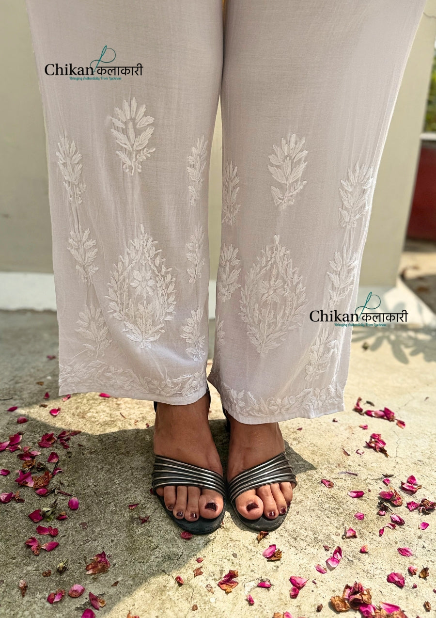 Nadira Rayon Chikankari Palazzo - Free Size Fits Up to 2XL size