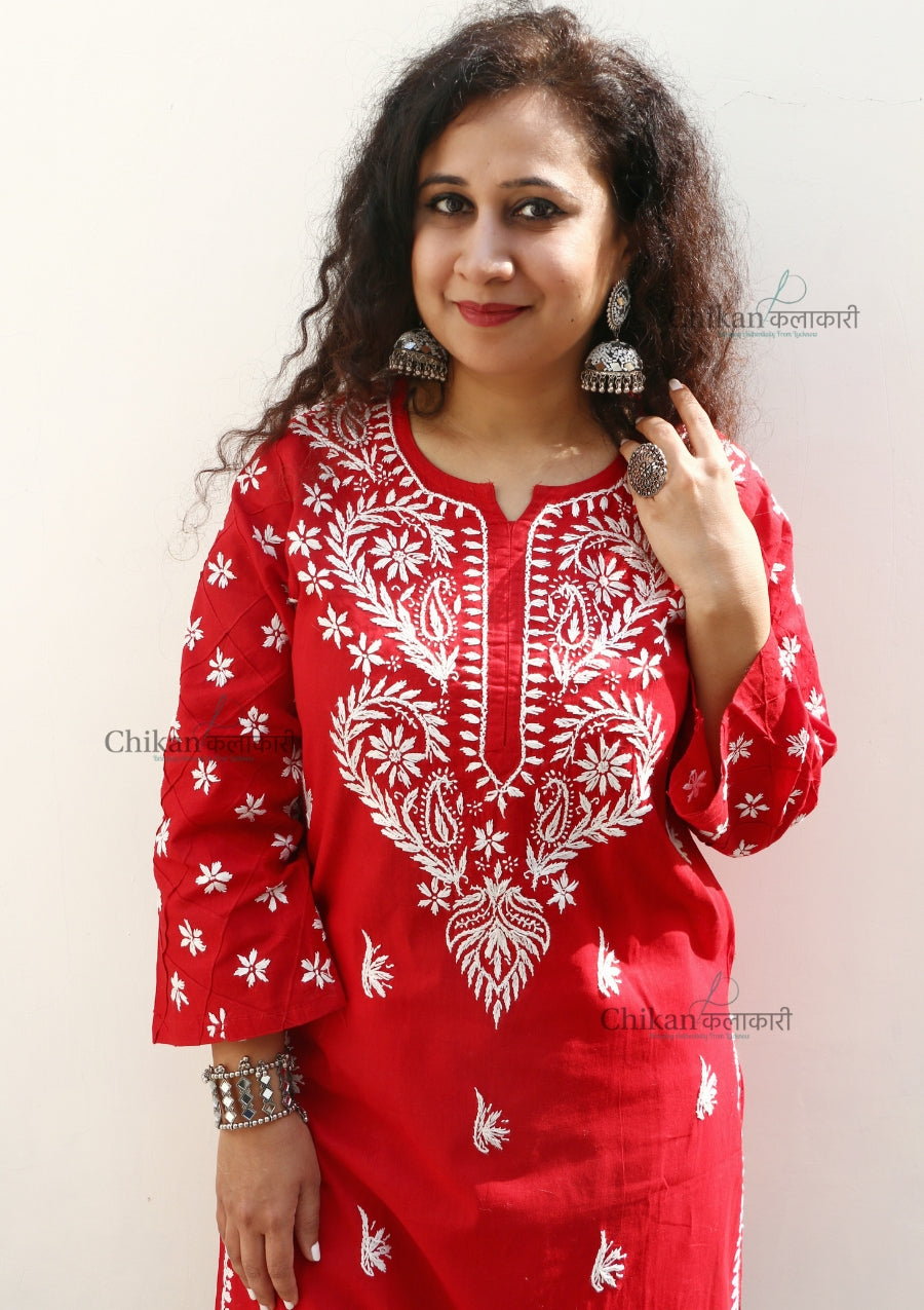 Naina Cotton Chikankari Kurta | lucknowi chikan kurti | lakhnavi kurti | chicken curry kurta | cotton chikankari kurti