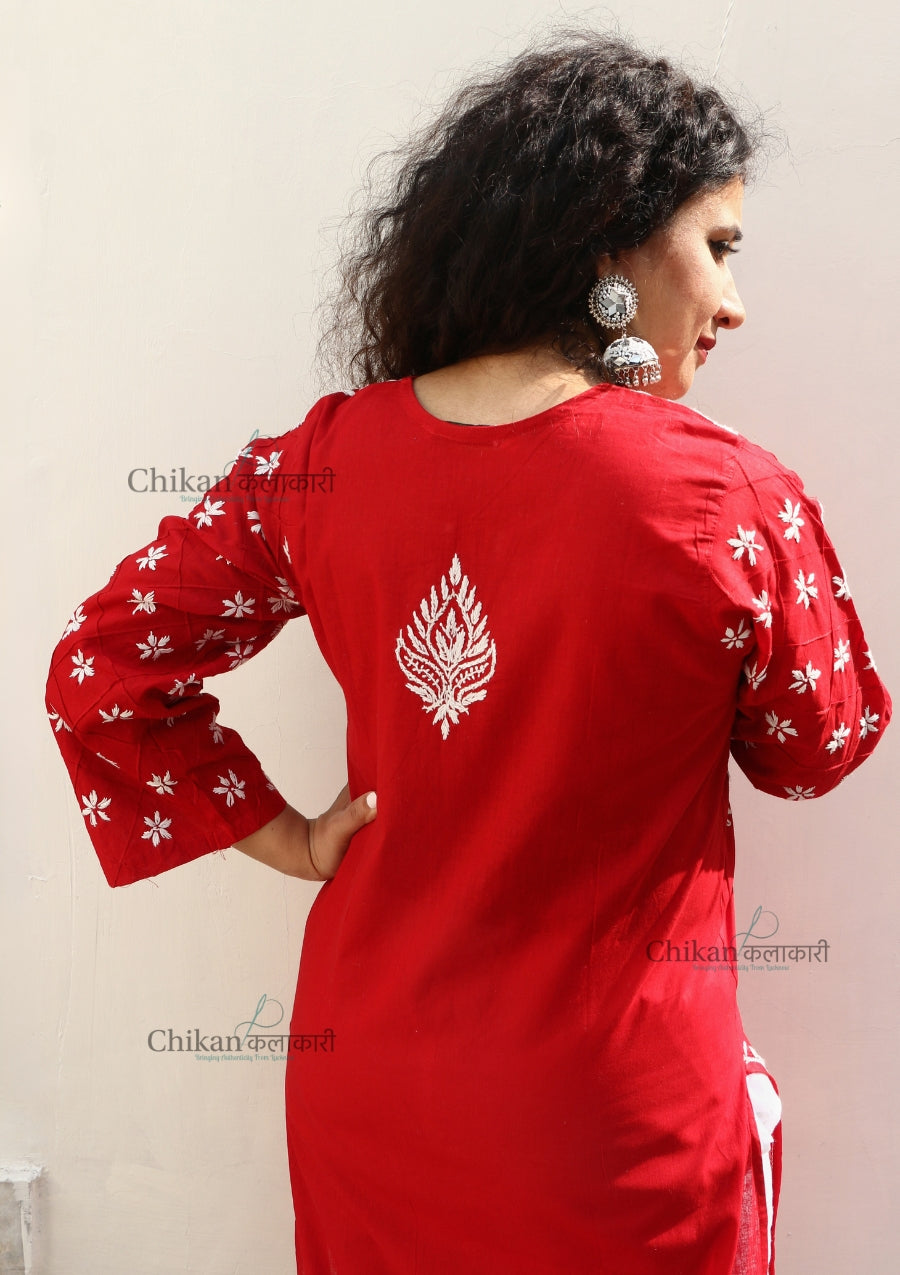 Naina Cotton Chikan Kurta | lucknowi chikan kurta | lakhnavi kurti | chicken curry kurti | cotton chikankari kurti