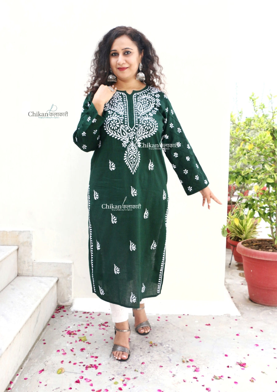 Naina Green Cotton Chikankari Kurti