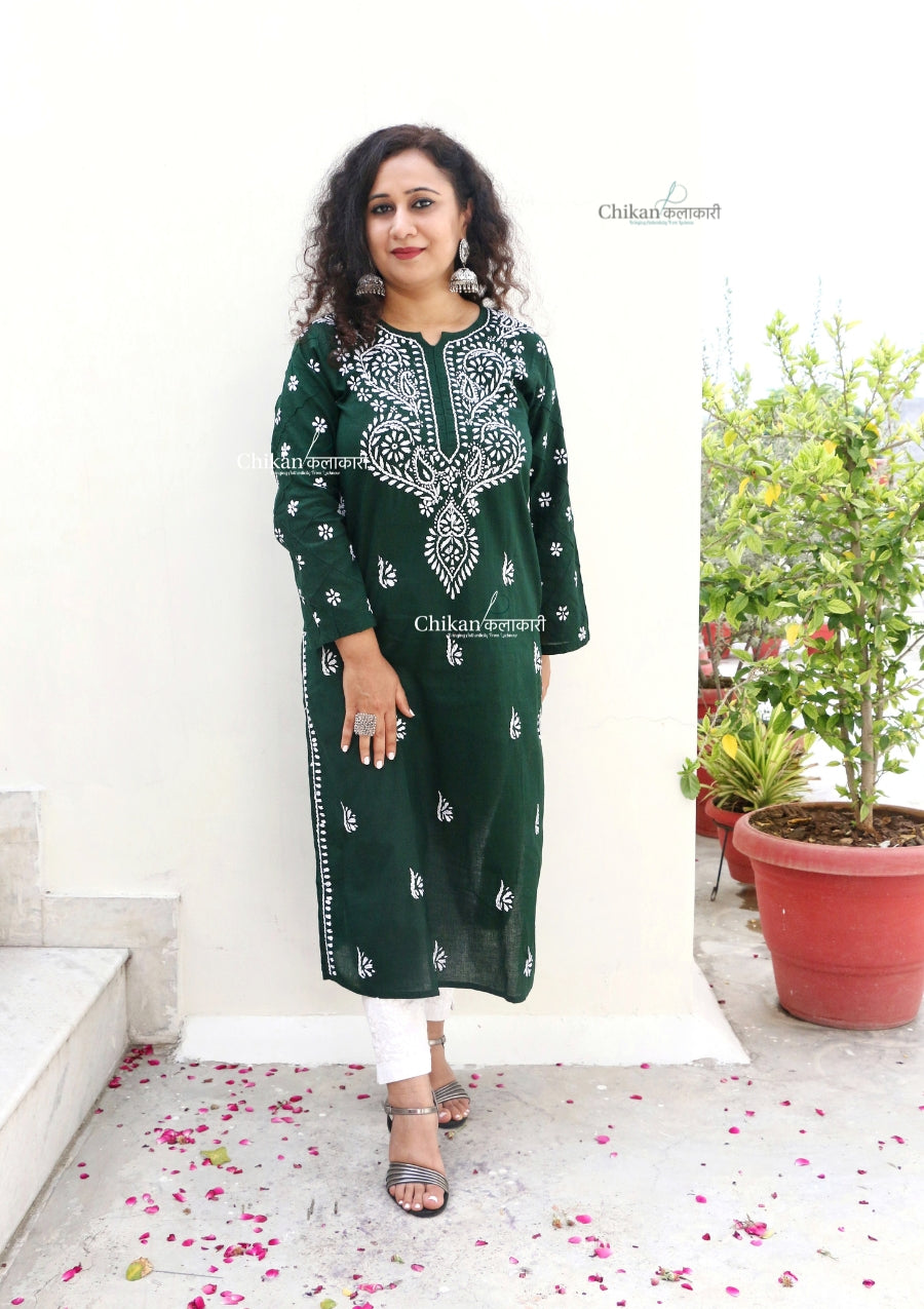 Naina Green Cotton Chikankari Kurti