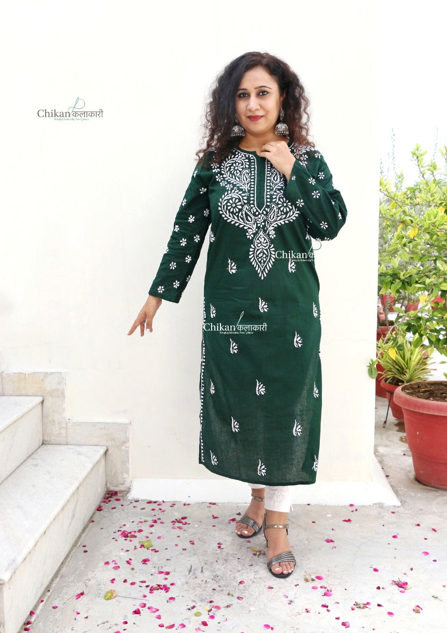 Naina Green Cotton Chikankari Kurti