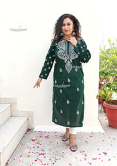 Naina Green Cotton Chikankari Kurti