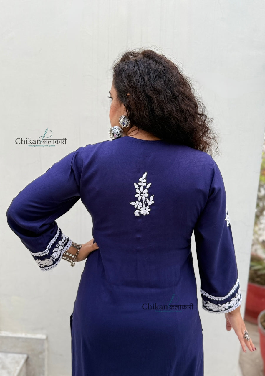 Nazneen Rayon Chikankari Kurti - Blue