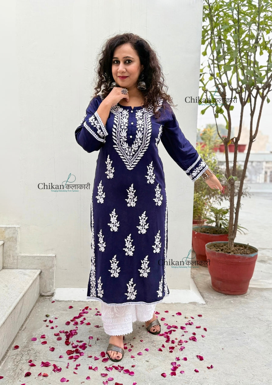 Nazneen Rayon Chikankari Kurti - Blue