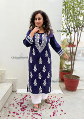 Nazneen Rayon Chikankari Kurti - Blue