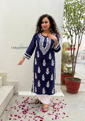 Nazneen Rayon Chikankari Kurti - Blue