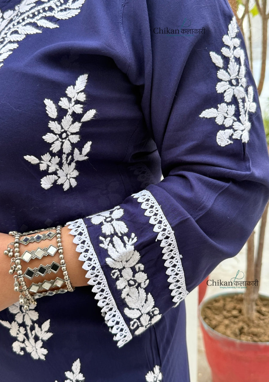 Nazneen Rayon Chikankari Kurti - Blue